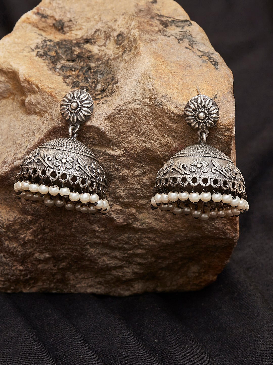 

Voylla Women Dome Shaped Jhumkas Earrings, Silver