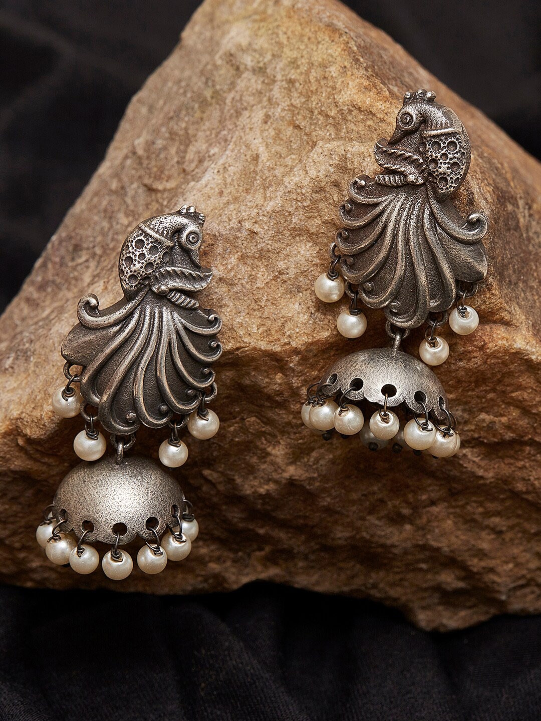 

Voylla Women Contemporary Jhumkas Earrings, Silver