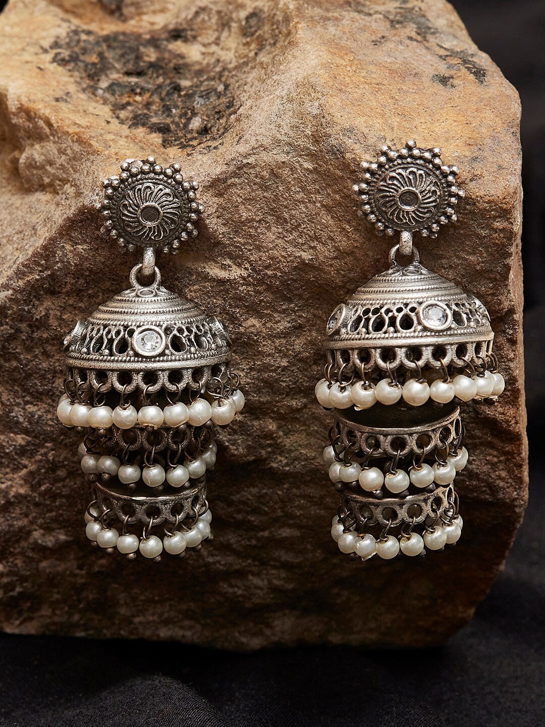 

Voylla Women Contemporary Jhumkas Earrings, Silver