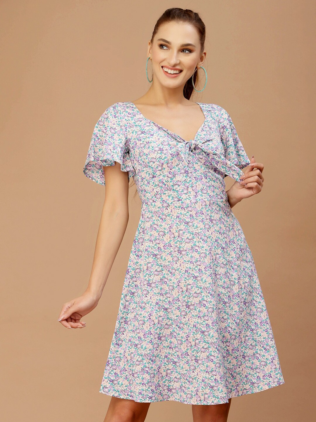 

KASSUALLY Women Lavender Floral A-Line Dress