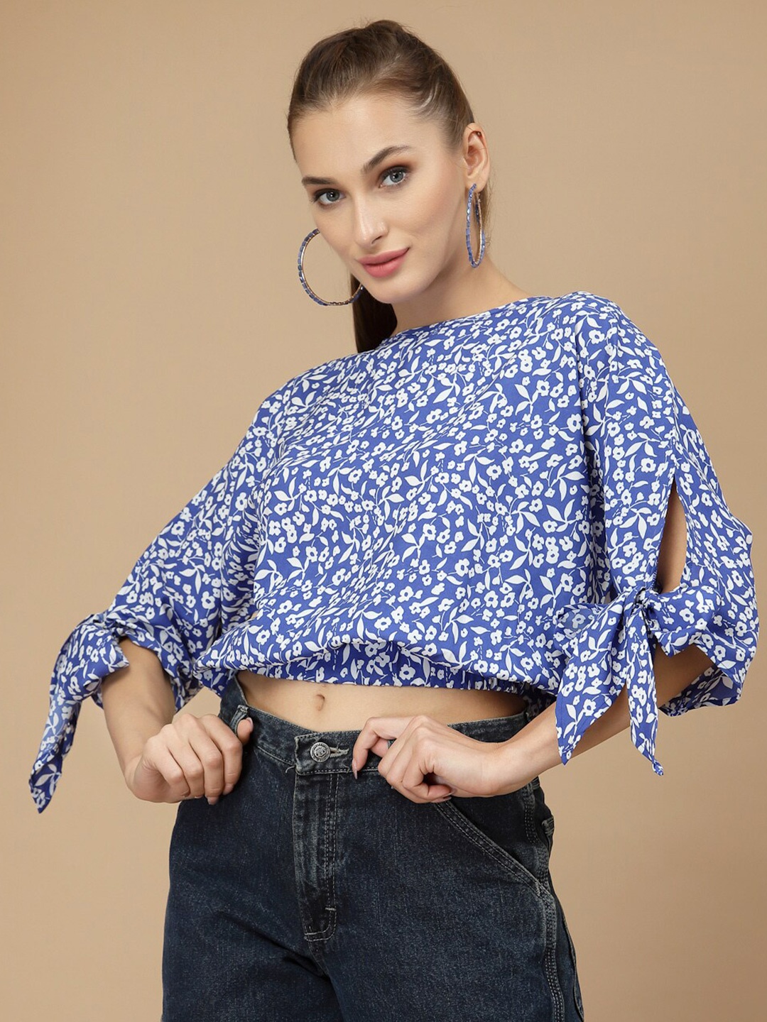

KASSUALLY Floral Print Crop Top, Blue