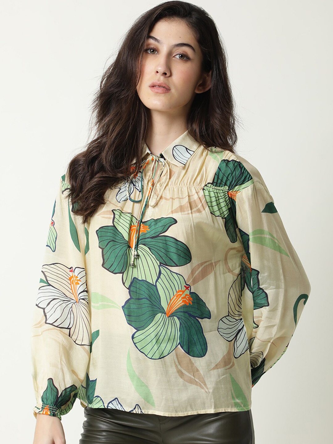 

RAREISM Floral Print Shirt Style Top, Cream