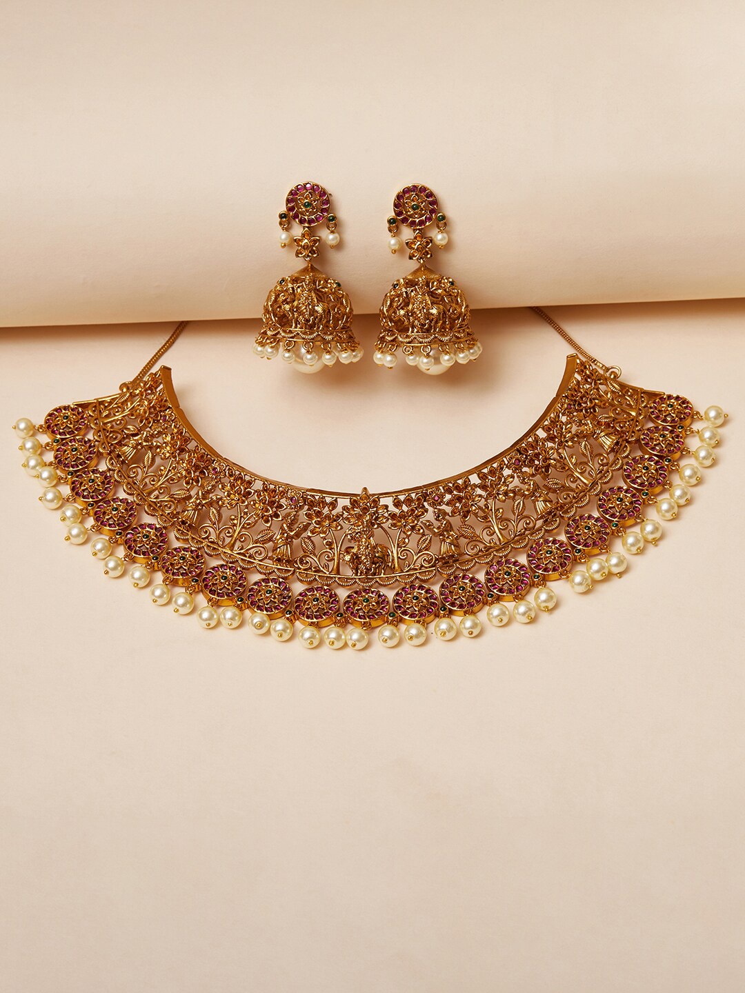 

Voylla Gold-Plated & CZ Studded & Beaded Jewellery Set