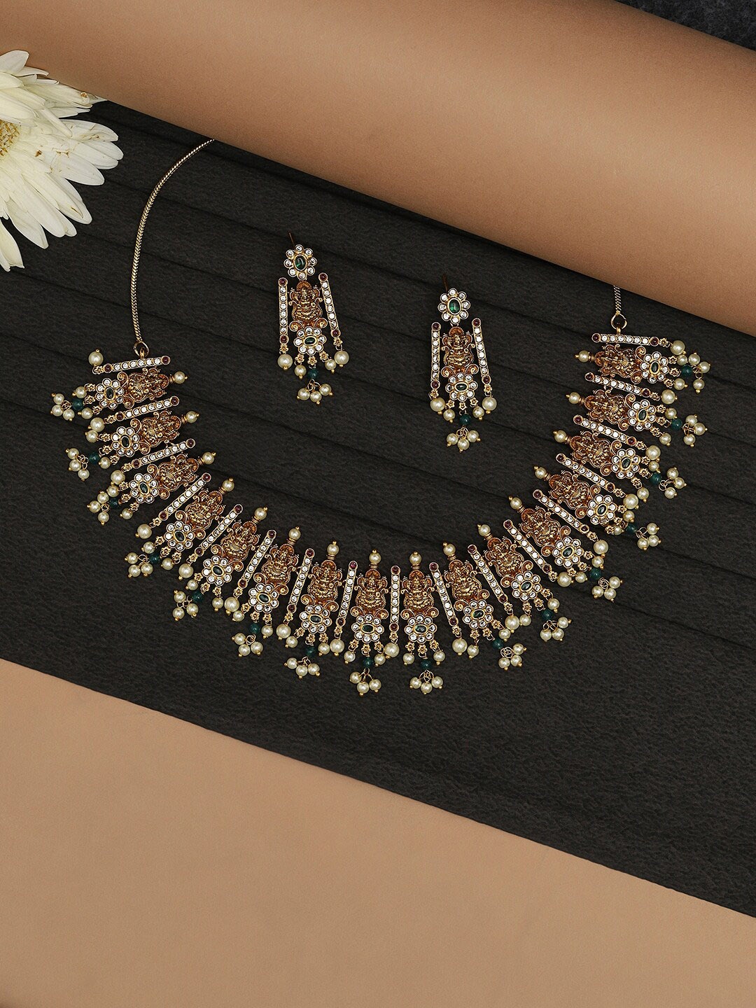 

Voylla Gold-Plated Pearl & CZ-Studded Jewellery Set