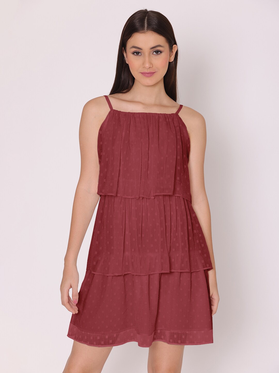 

DressBerry Red Layered Georgette A-Line Dress