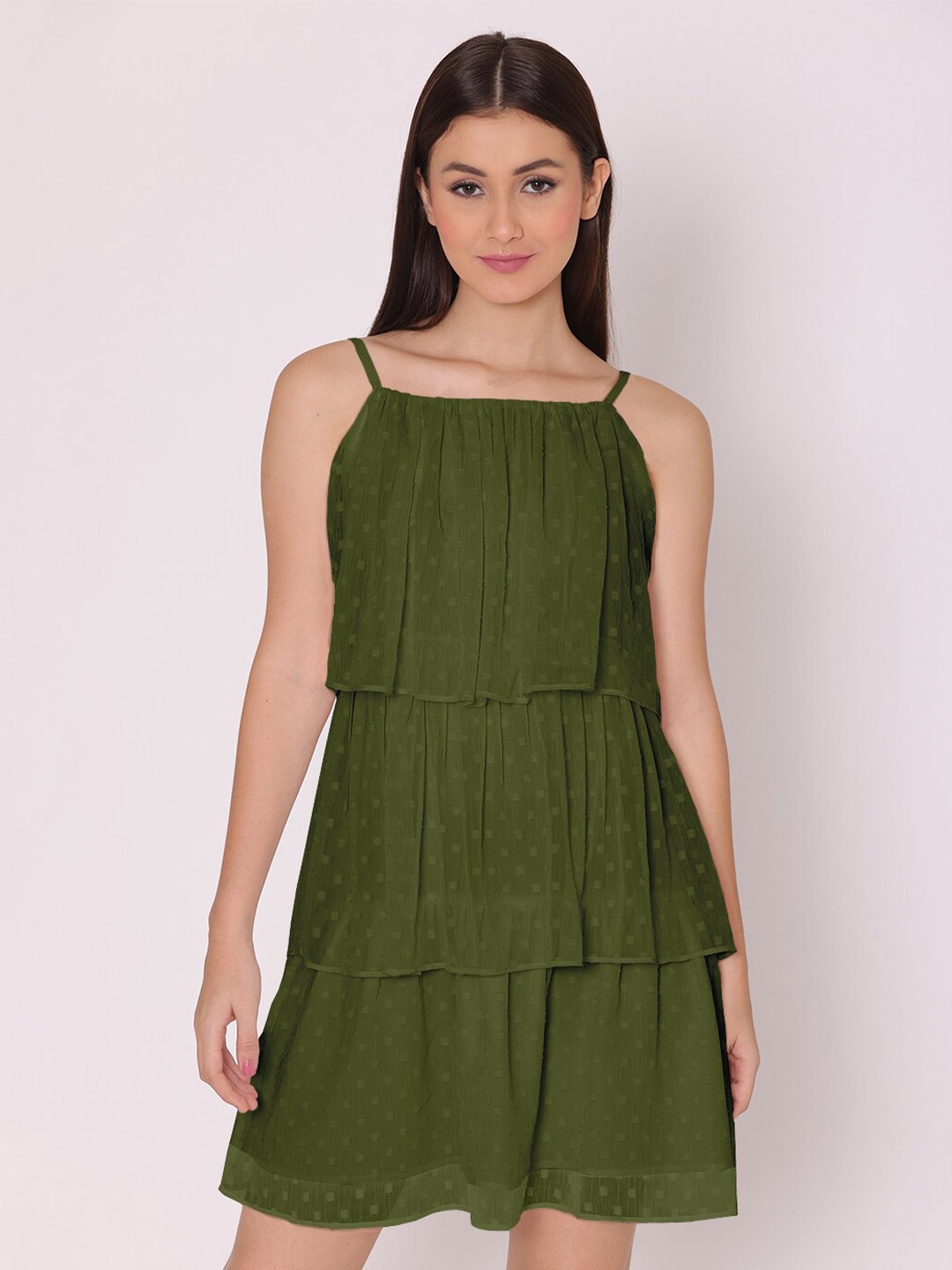 

DressBerry Layered Georgette A-Line Dress, Olive