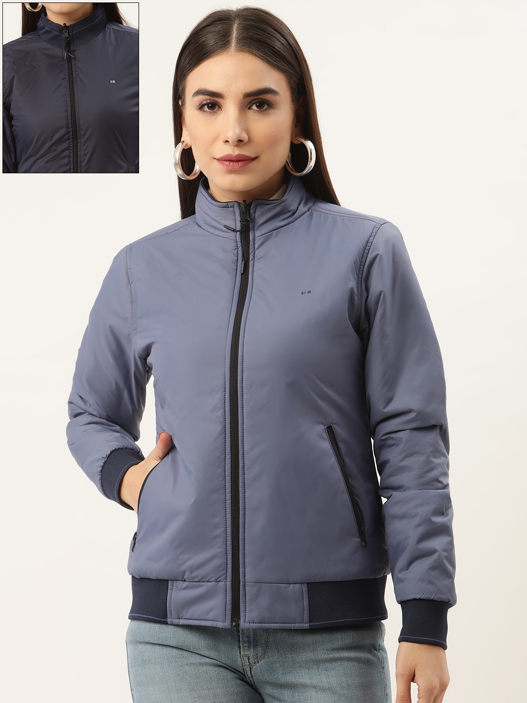 

Okane Women Blue Solid Reversible Padded Jacket