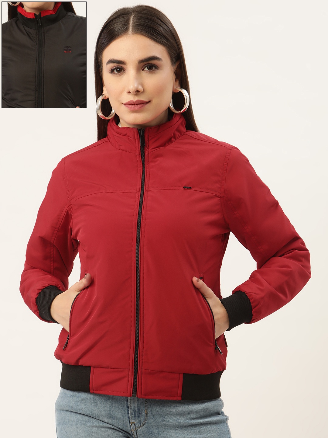 

Okane Women Red & Black Solid Reversible Padded Jacket