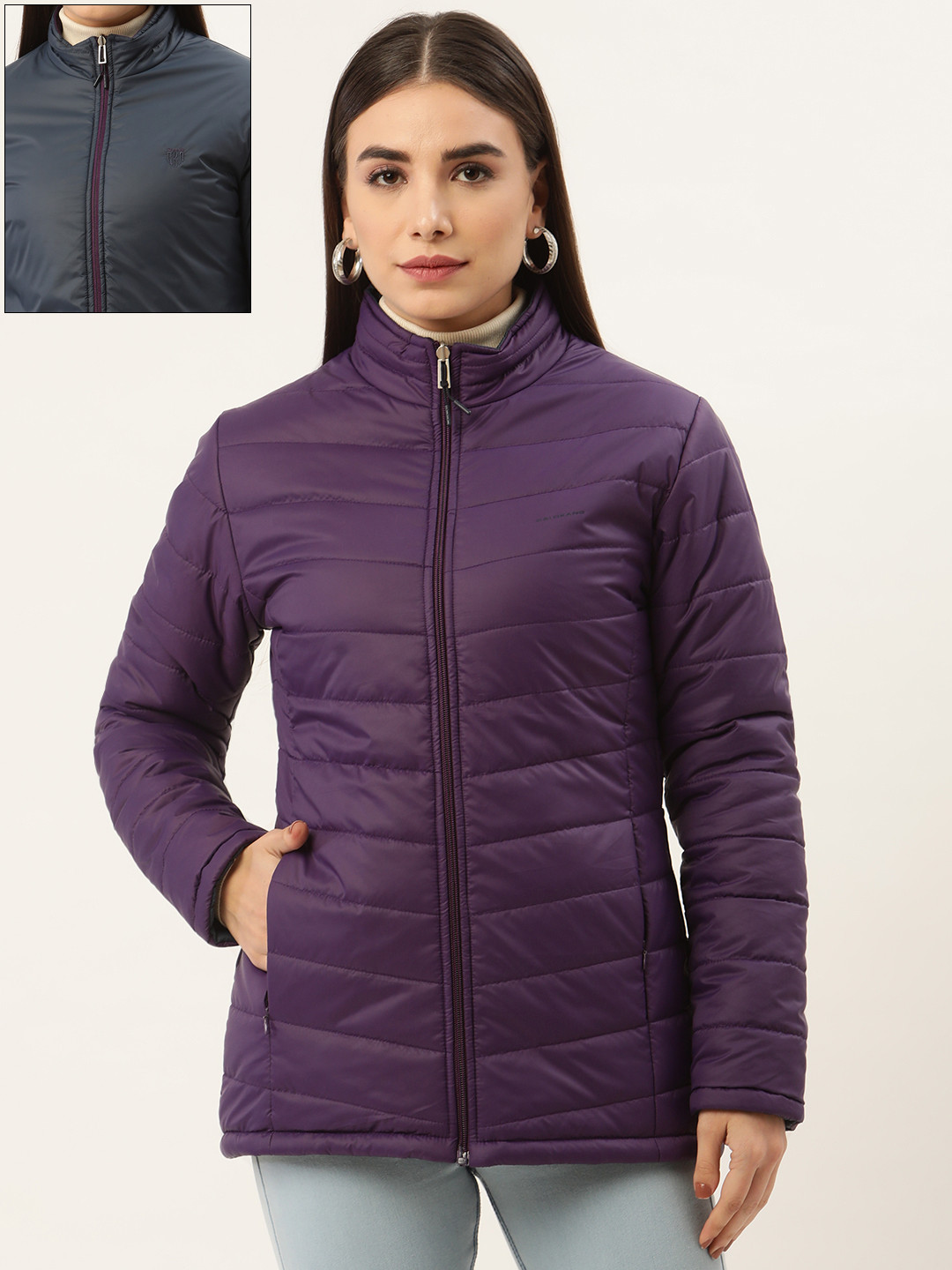 

Okane Women Violet Navy Blue Reversible Padded Jacket