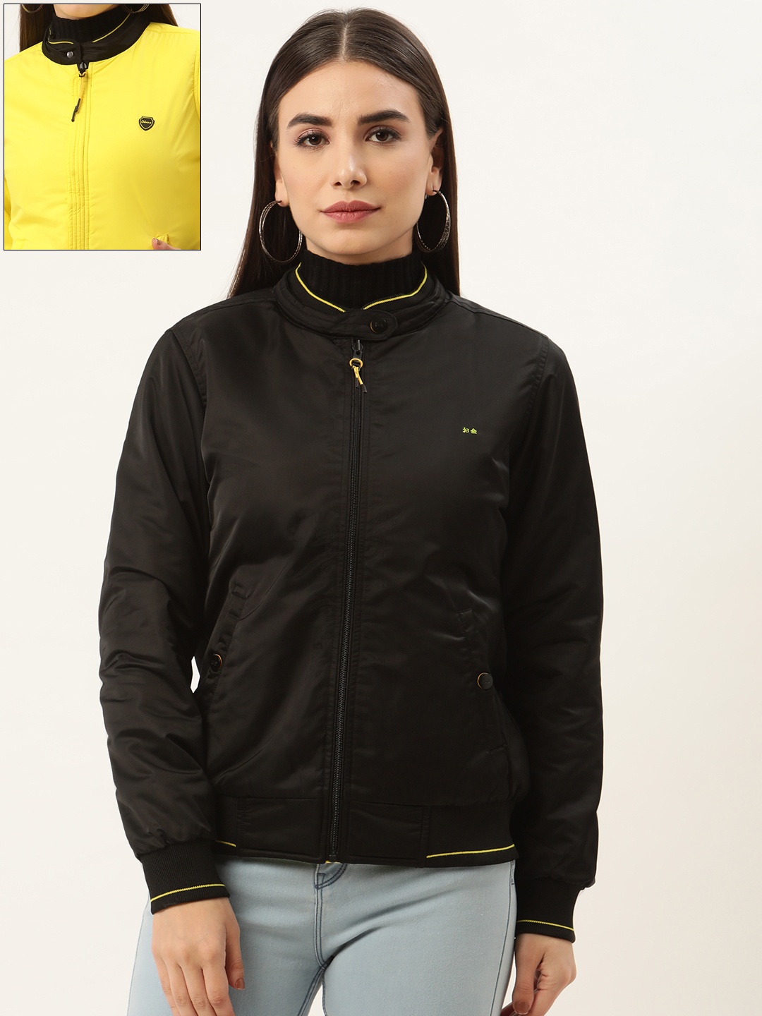 

Okane Women Black & Yellow Reversible Bomber Jacket