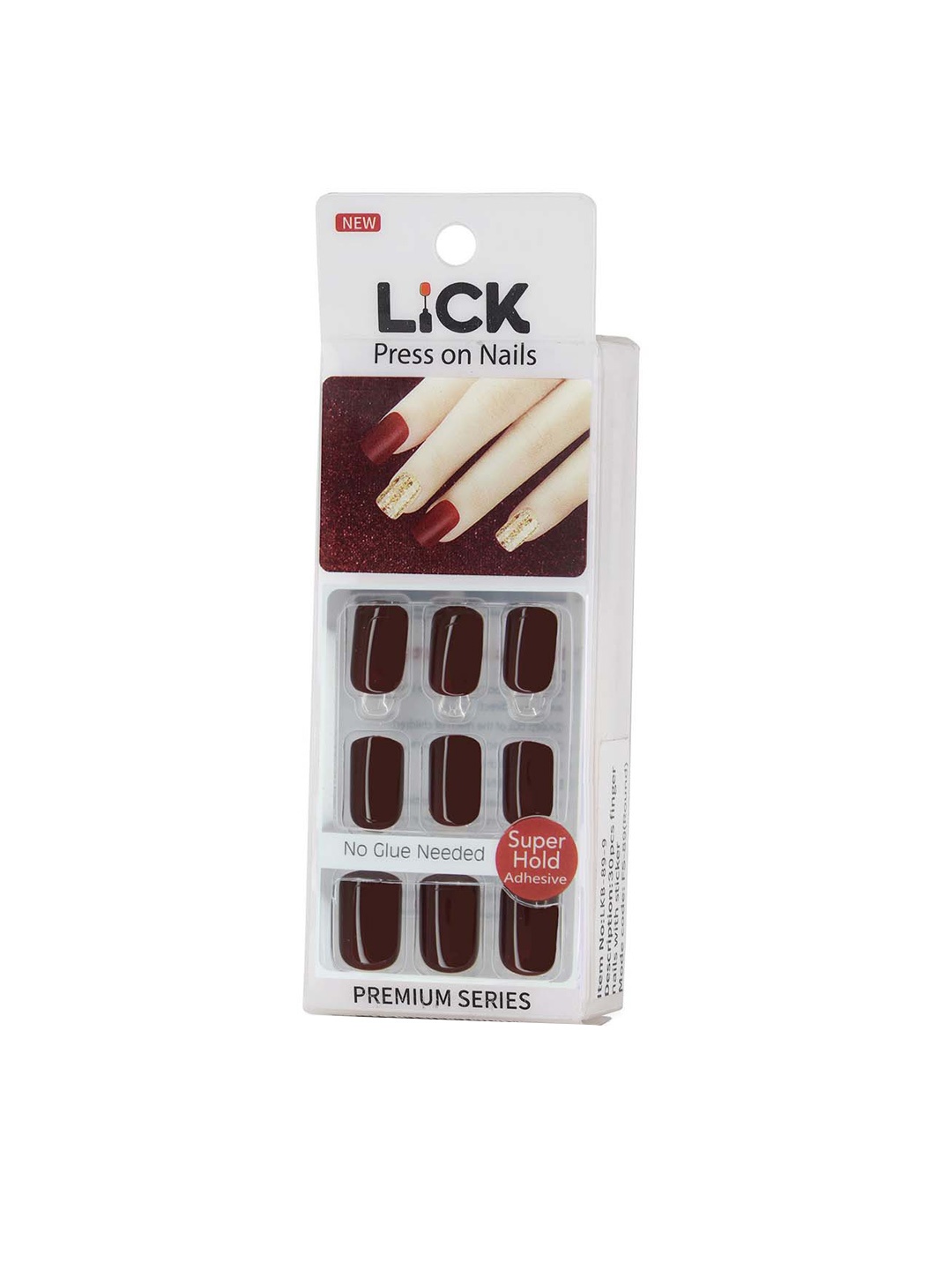 

LICK 12 Pcs Square Shape Acrylic Reusable Stick on False Nails With Application Kit, Maroon