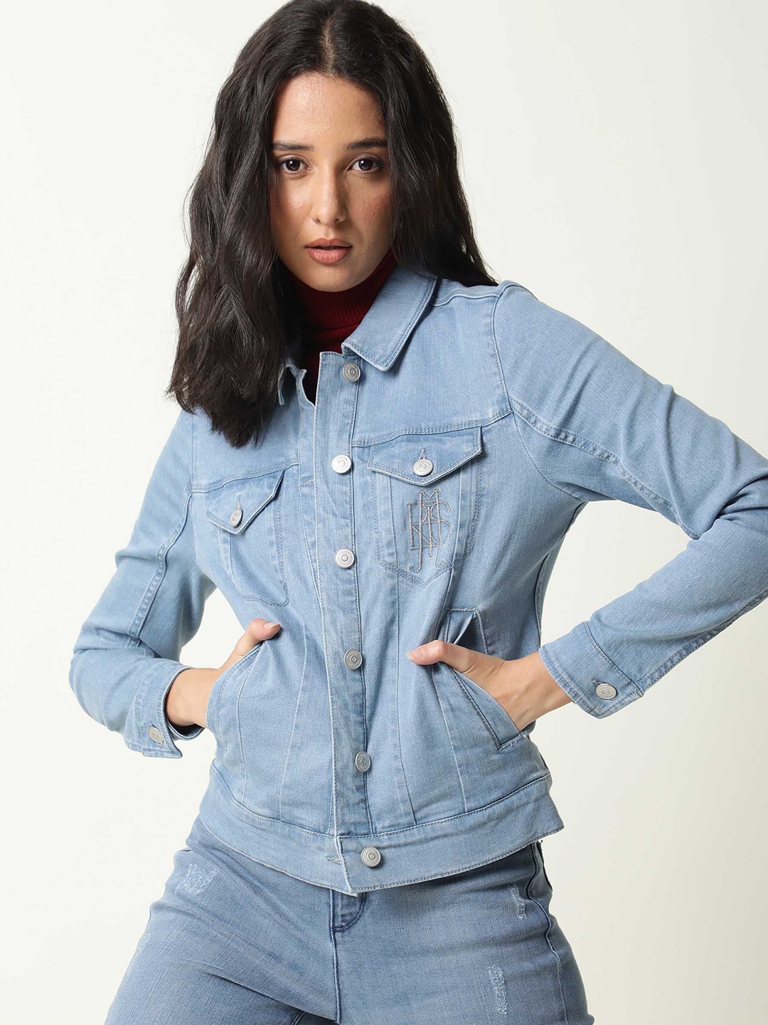 

RAREISM Women Cotton Washed Denim Jacket, Blue