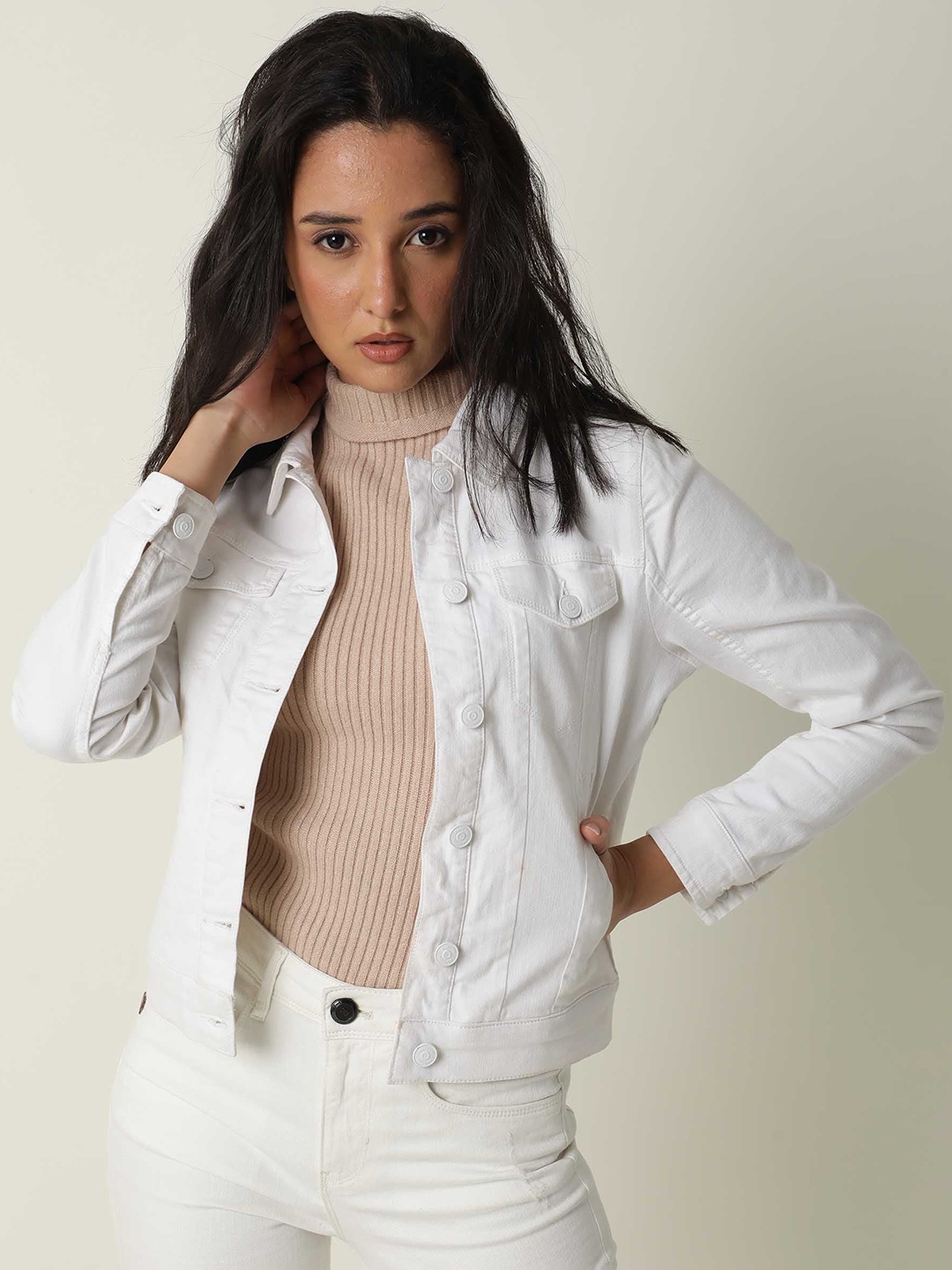 

RAREISM Women White Colourblocked Crop Bomber