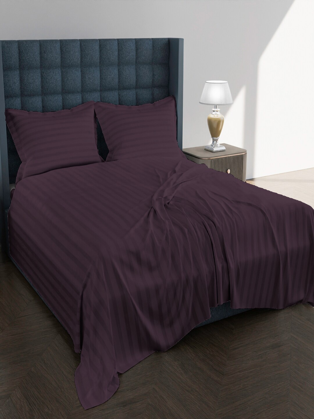 

AVI Striped 250 TC Egyptian Cotton King Bedsheet with 2 Pillow Covers, Burgundy