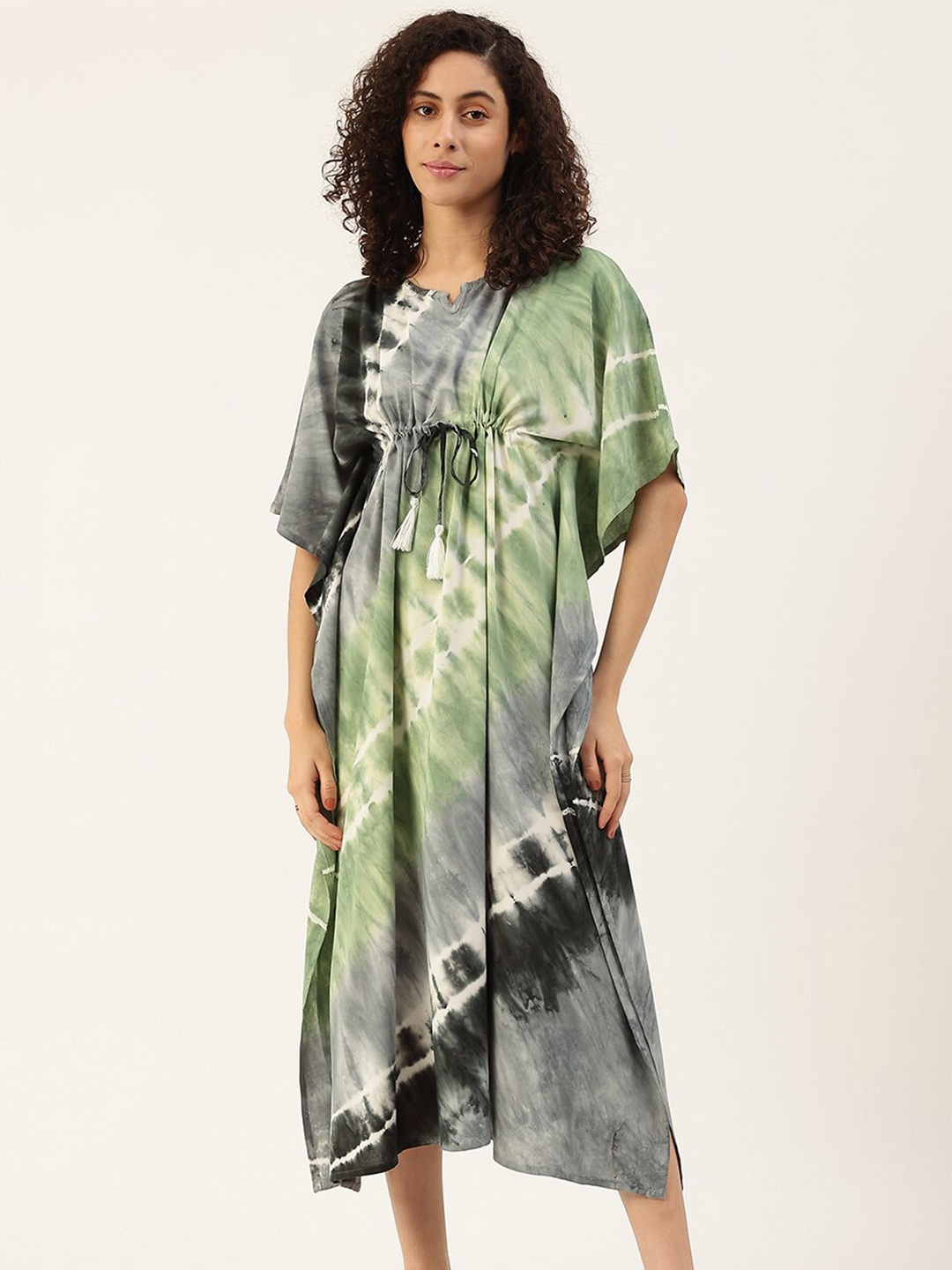 

Maaesa Women Tie & Dye A line Midi Dress, Green