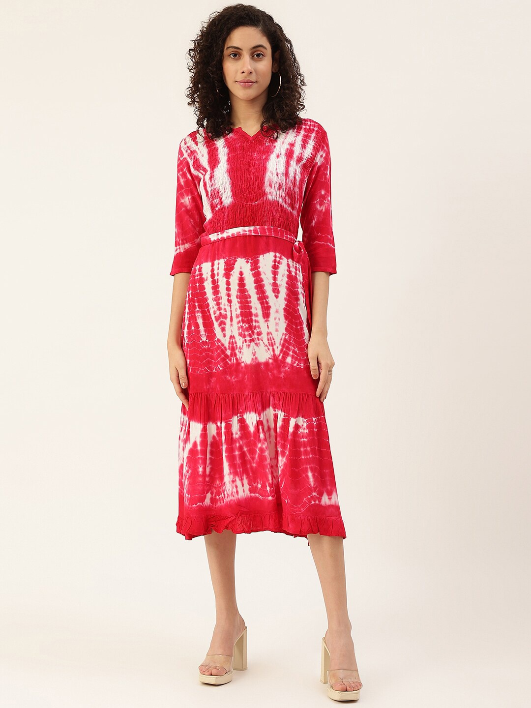 

Maaesa Pink Tie and Dye A-Line Midi Dress