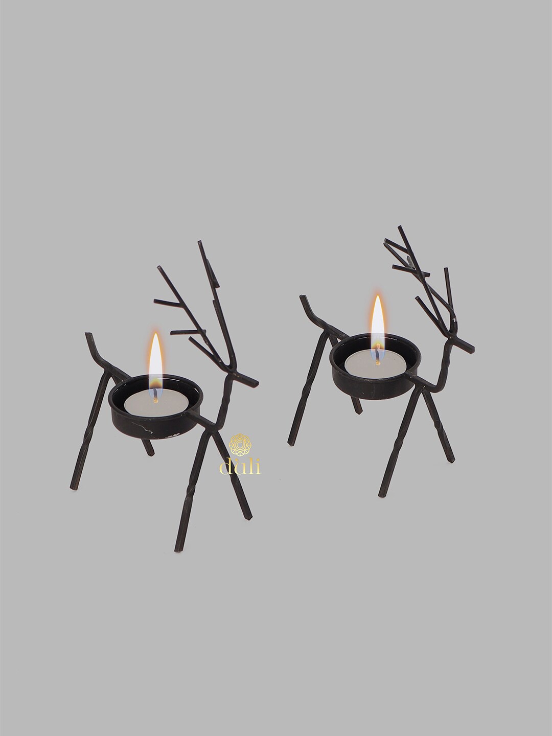 

DULI Set Of 4 Reindeer Tealight Holders, Black