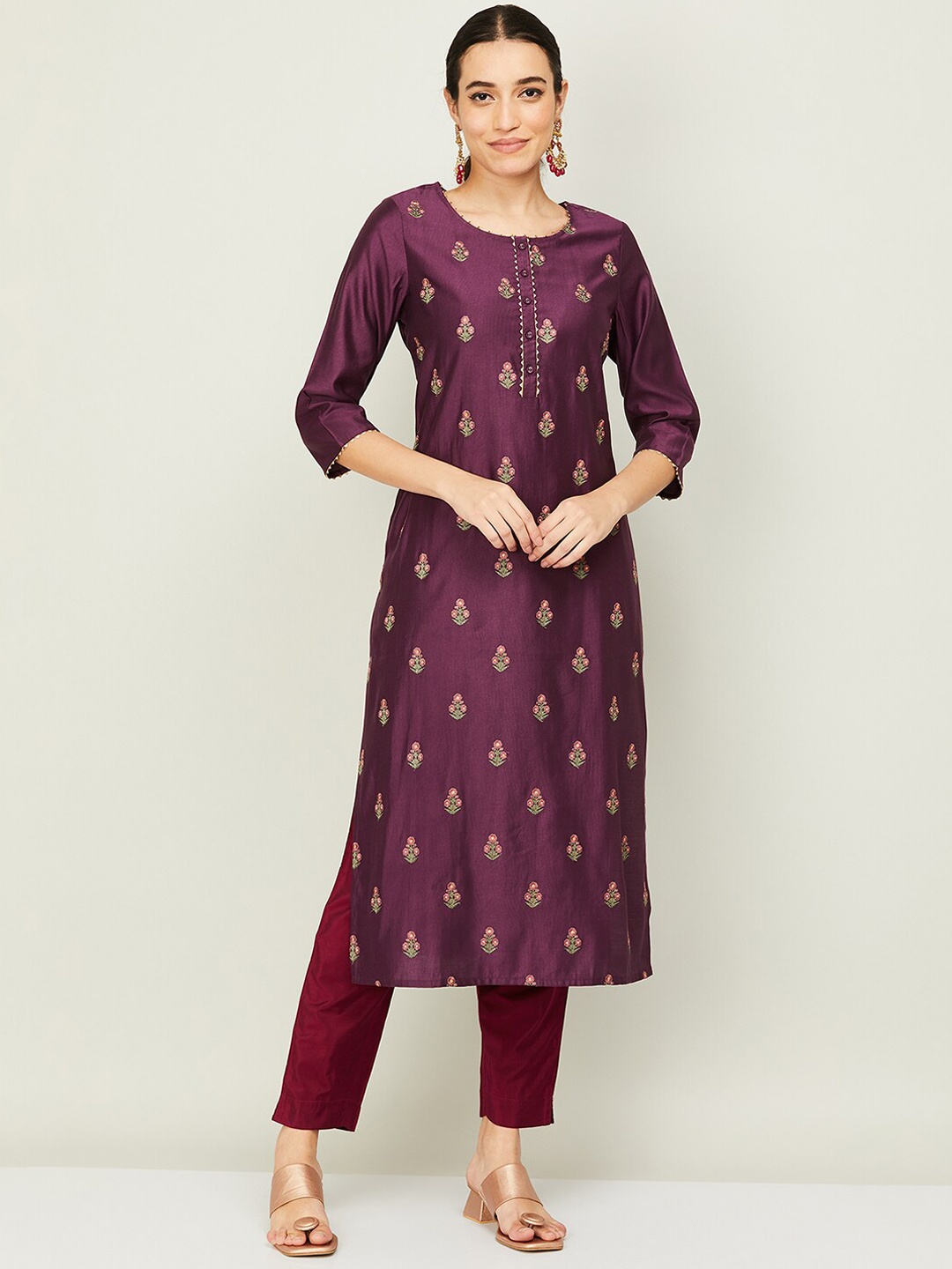 

Melange by Lifestyle Women Red Ethnic Motifs Embroidered Mirror Work Kurta