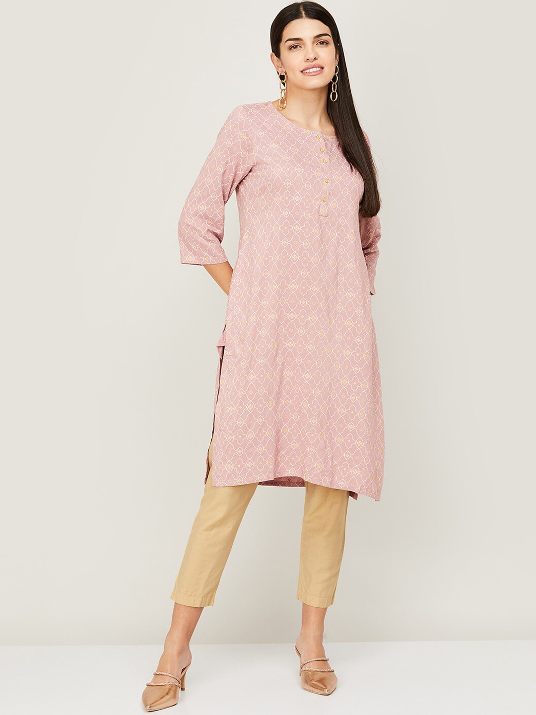

Melange by Lifestyle Women Pink & White Ethnic Motifs Print Straight Kurta, Blue