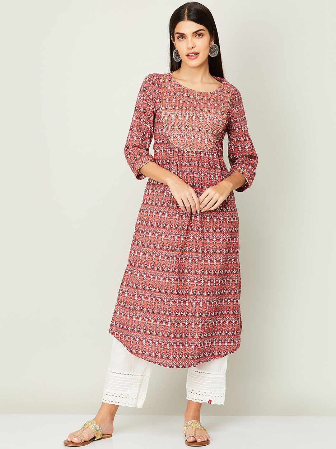 

Melange by Lifestyle Women Red Printed Keyhole Neck Flared Sleeves Anarkali Kurta