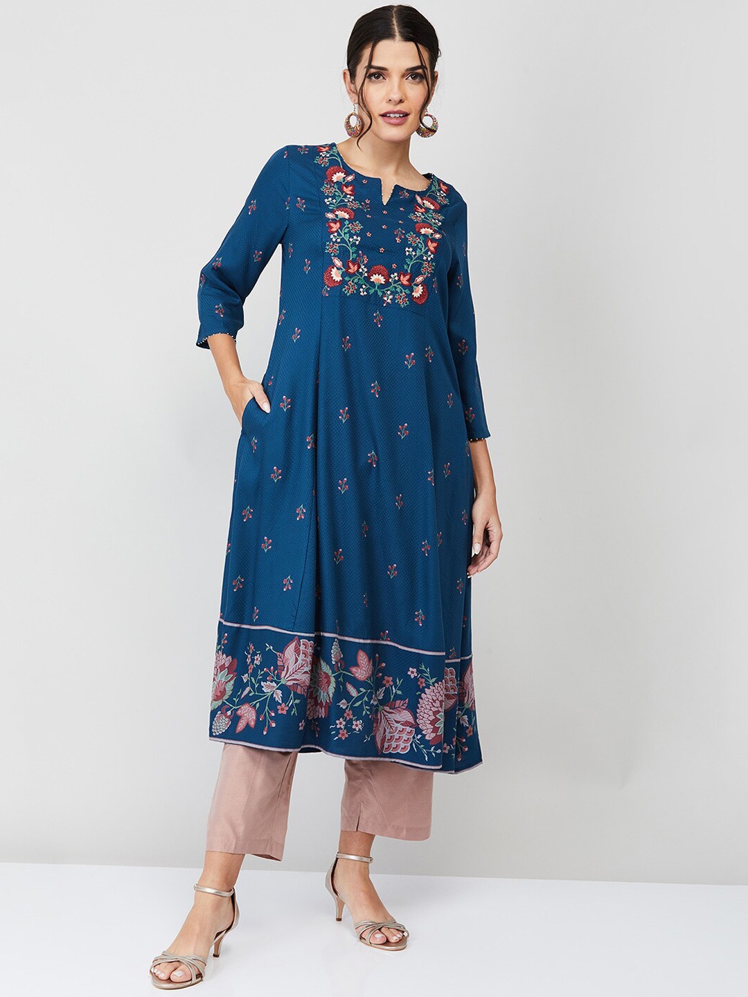

Melange by Lifestyle Women Blue Ethnic Motifs Printed Thread Work Anarkali Kurta