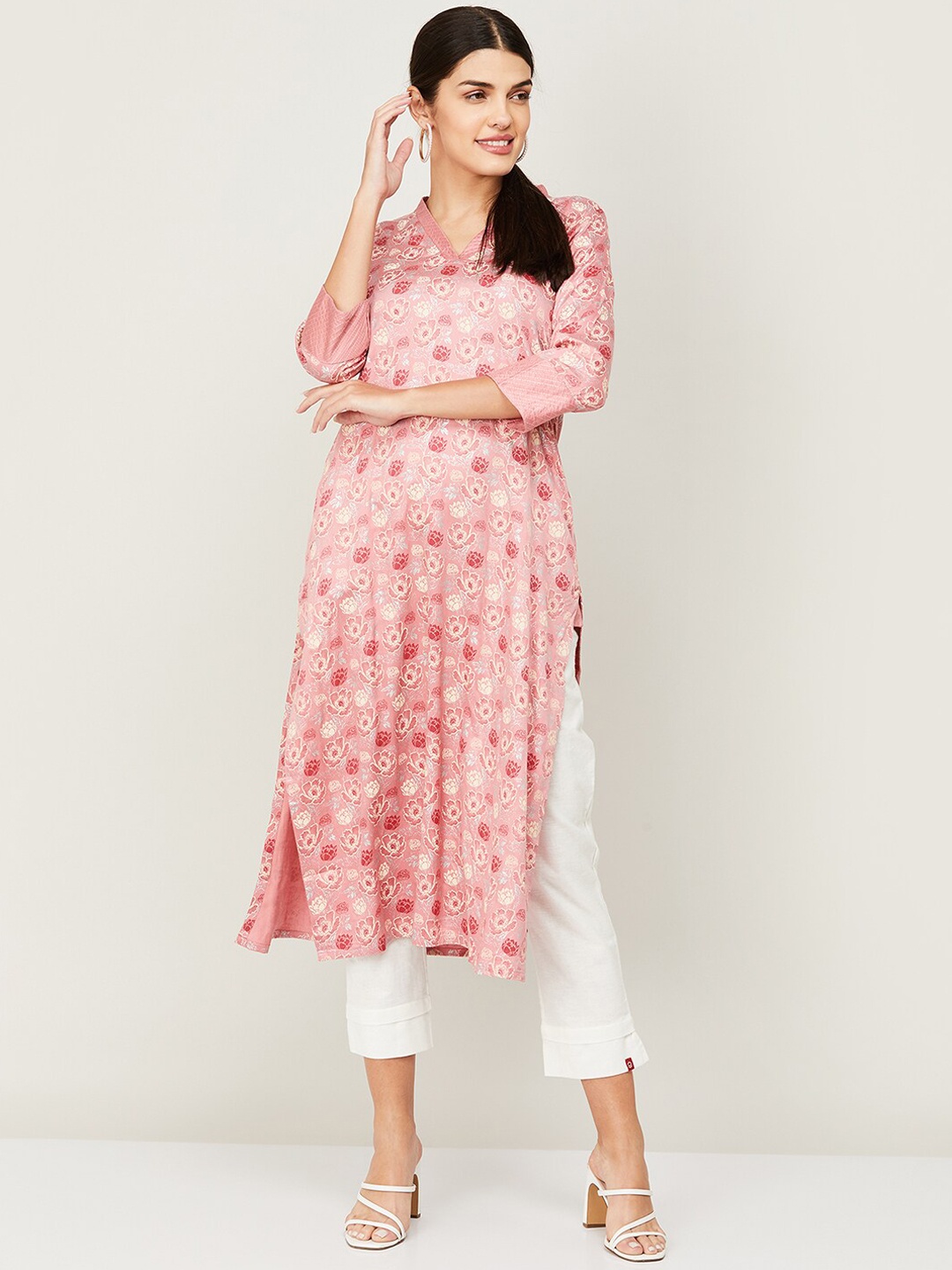 

Melange by Lifestyle Women Pink Floral Printed Kurta