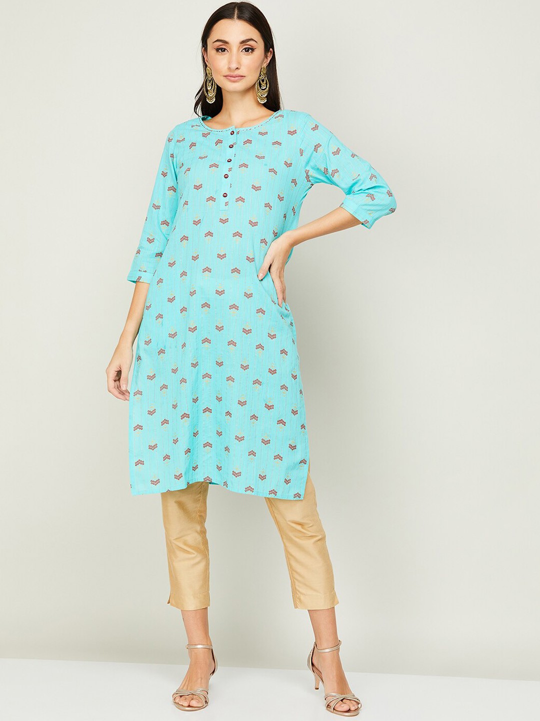 

Melange by Lifestyle Women Blue Ethnic Motifs Print Straight Kurta