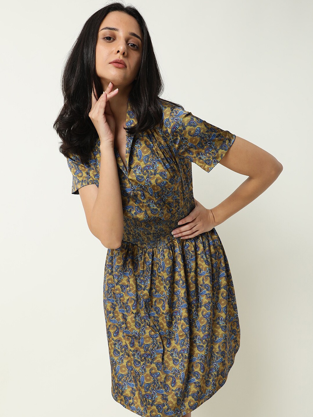 

RAREISM Olive Green Floral Dress