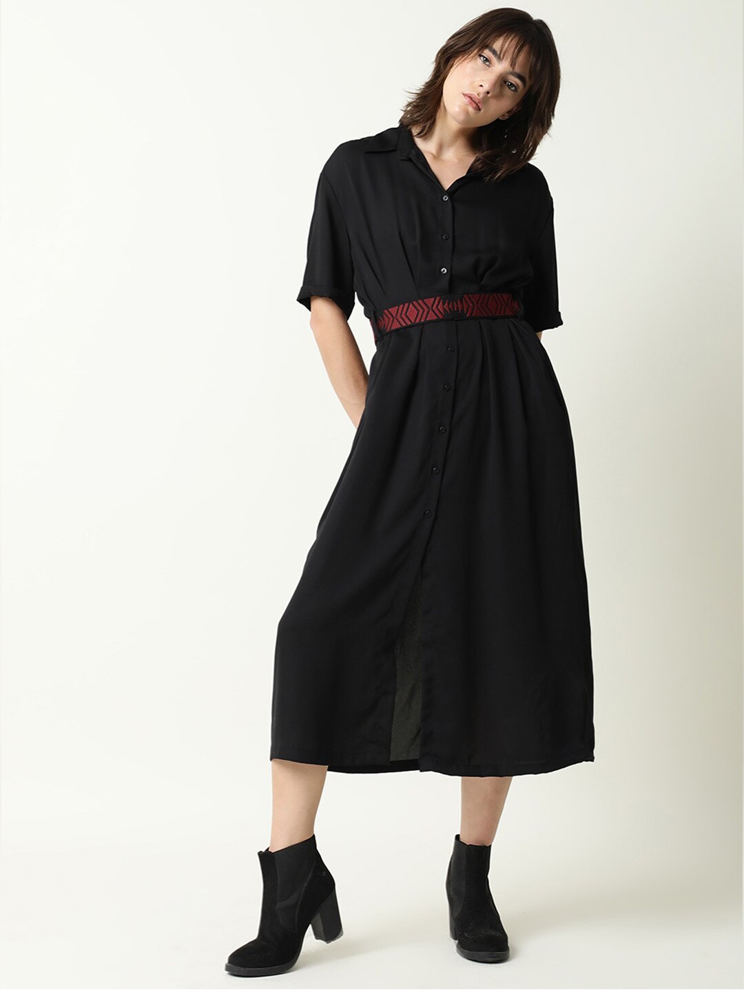 

RAREISM Black Shirt Midi Dress