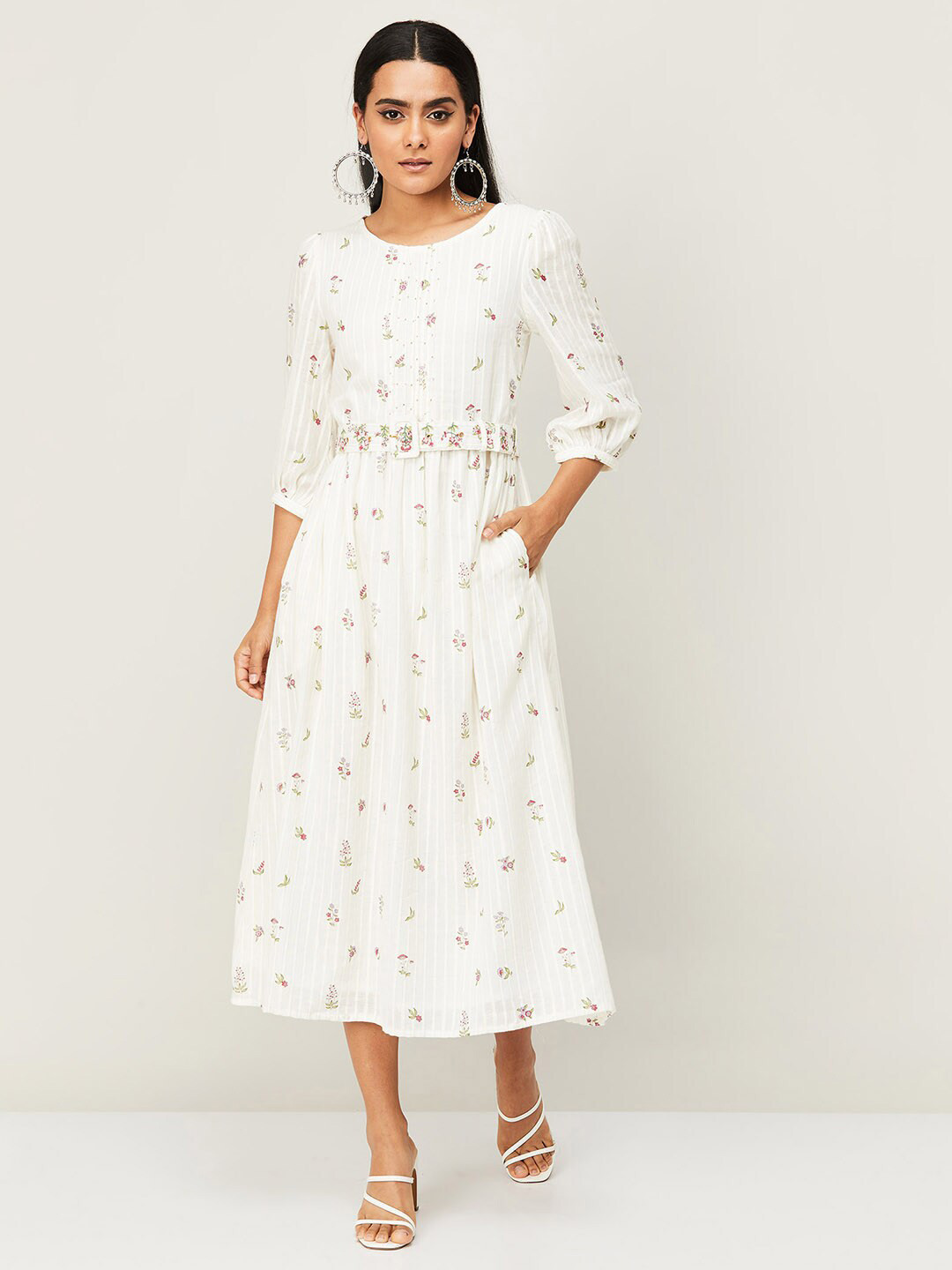 

Colour Me by Melange White Floral A-Line Midi Dress