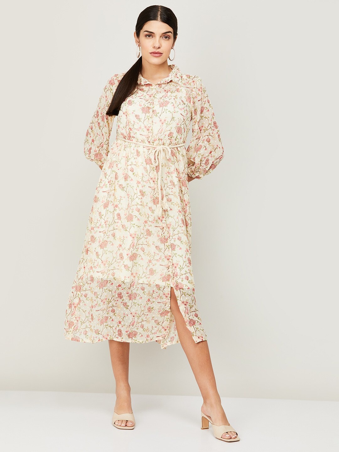 

Colour Me by Melange White Floral A-Line Midi Dress