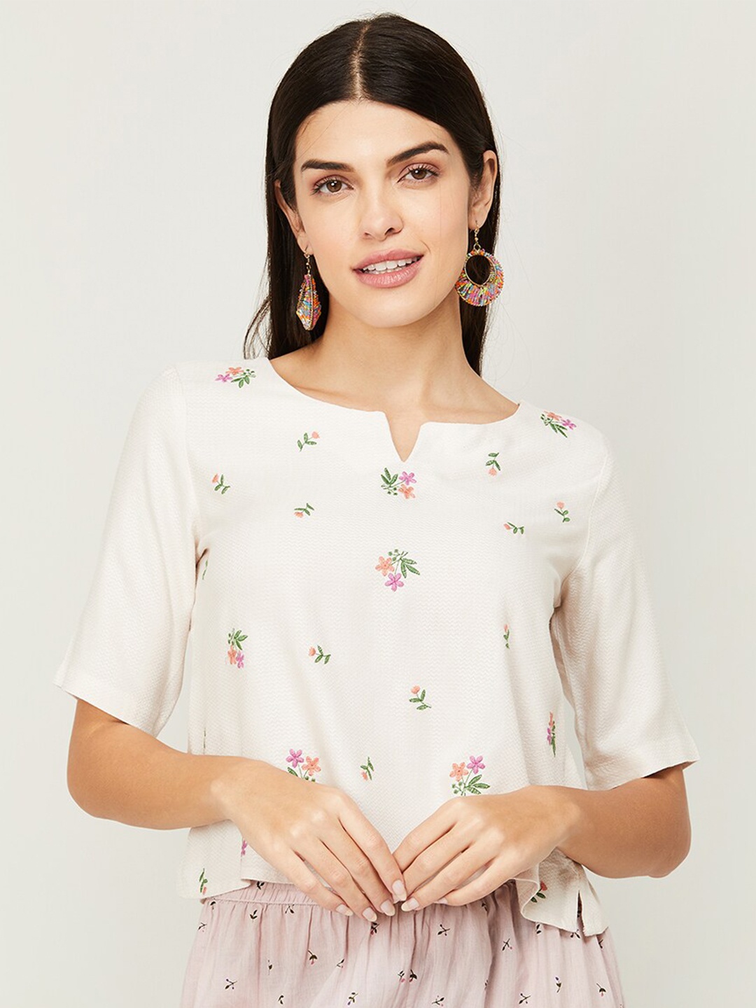 

Colour Me by Melange White Floral Print Top