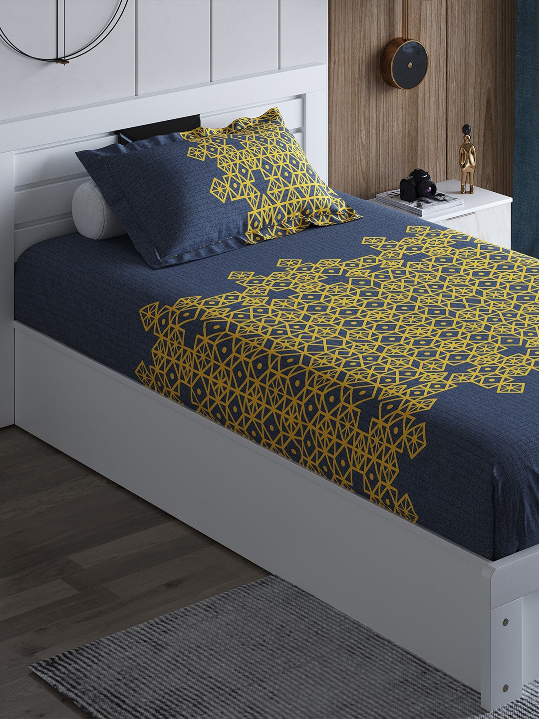 

Home Centre Geometric 210 TC Single Bedsheet with 1 Pillow Cover, Grey