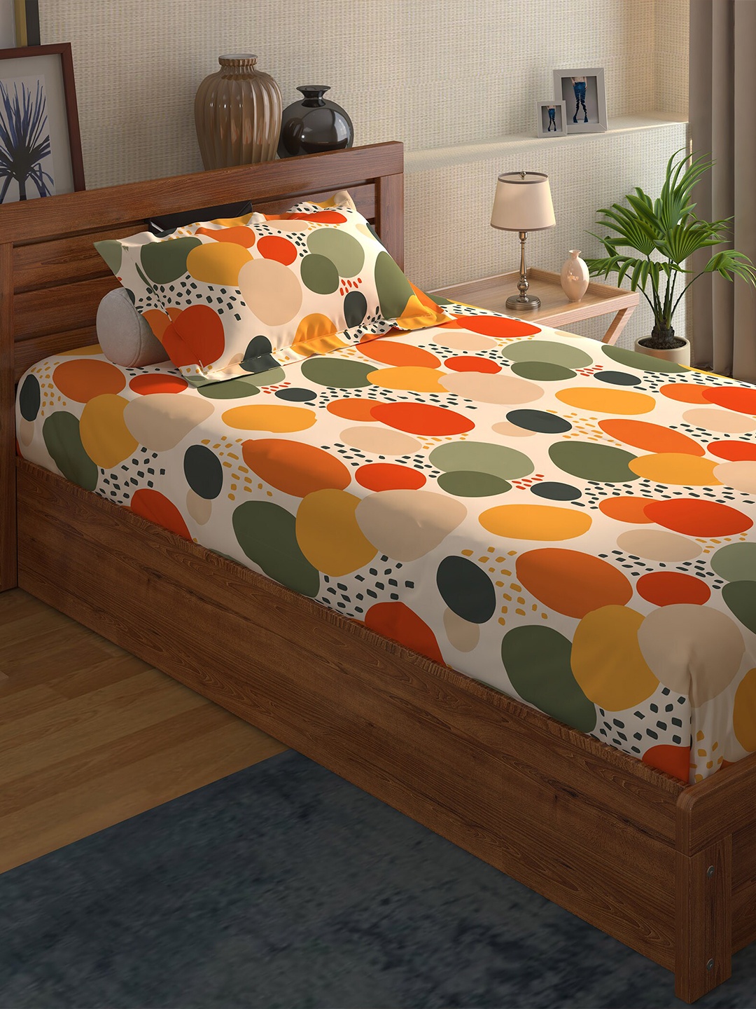 

Home Centre Geometric 210 TC Single Bedsheet with 1 Pillow Cover, Orange