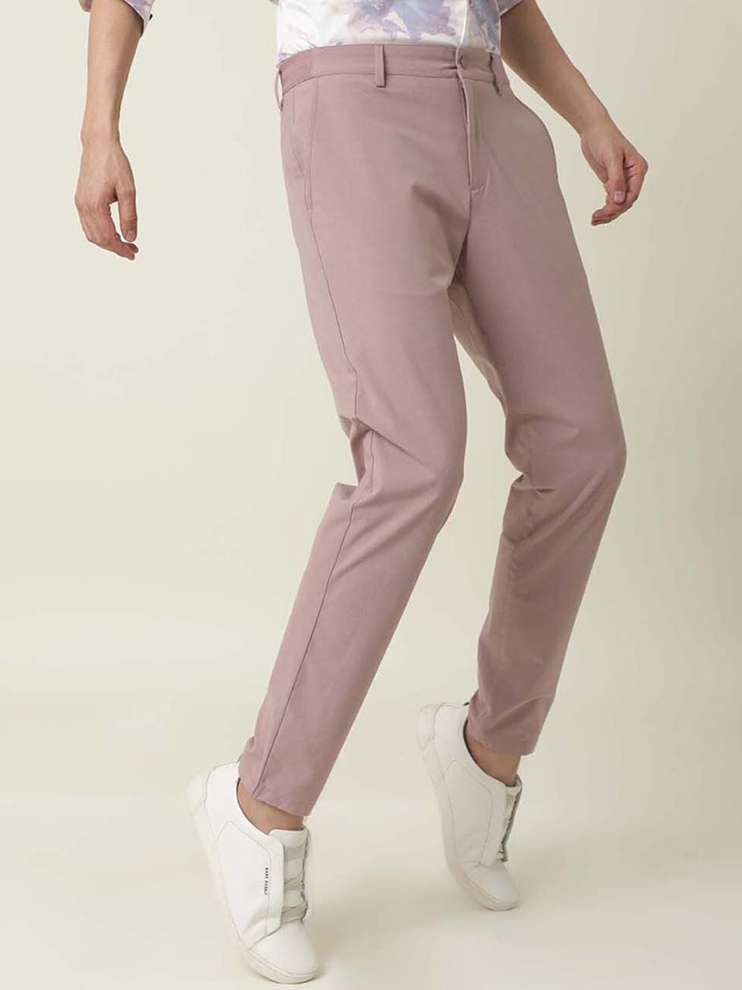 

RARE RABBIT Men Driver Mid-Rise Slim Fit Trousers, Pink