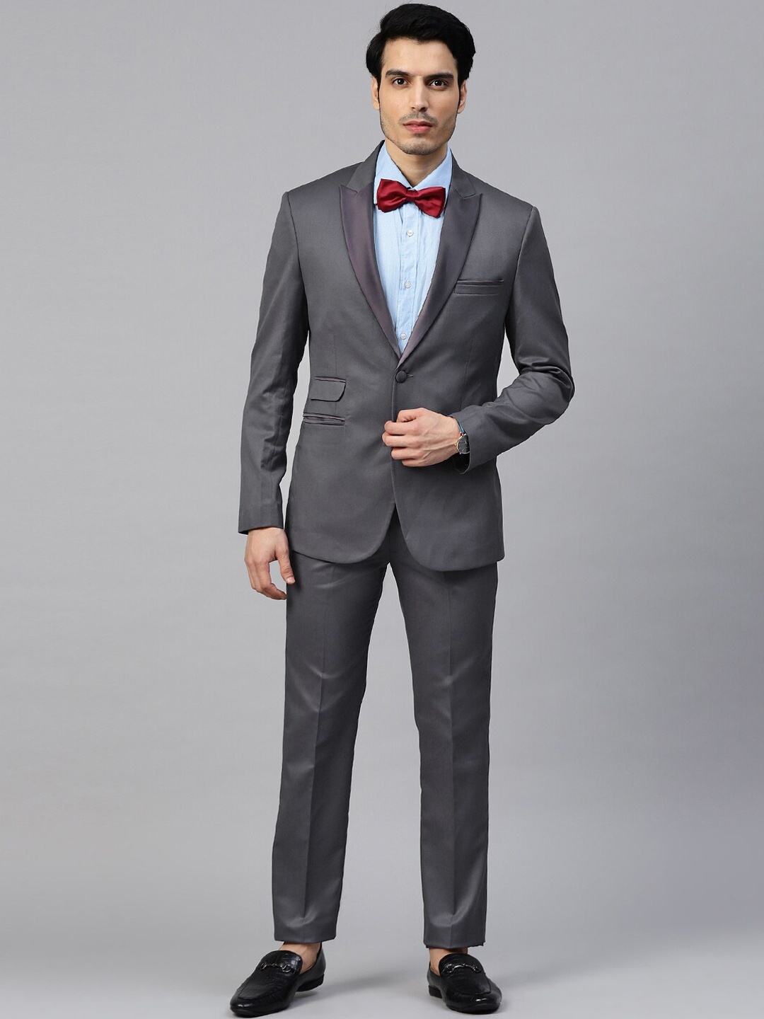 

MANQ Men Solid Slim-Fit Single-Breasted Two-Piece Formal Suit, Grey