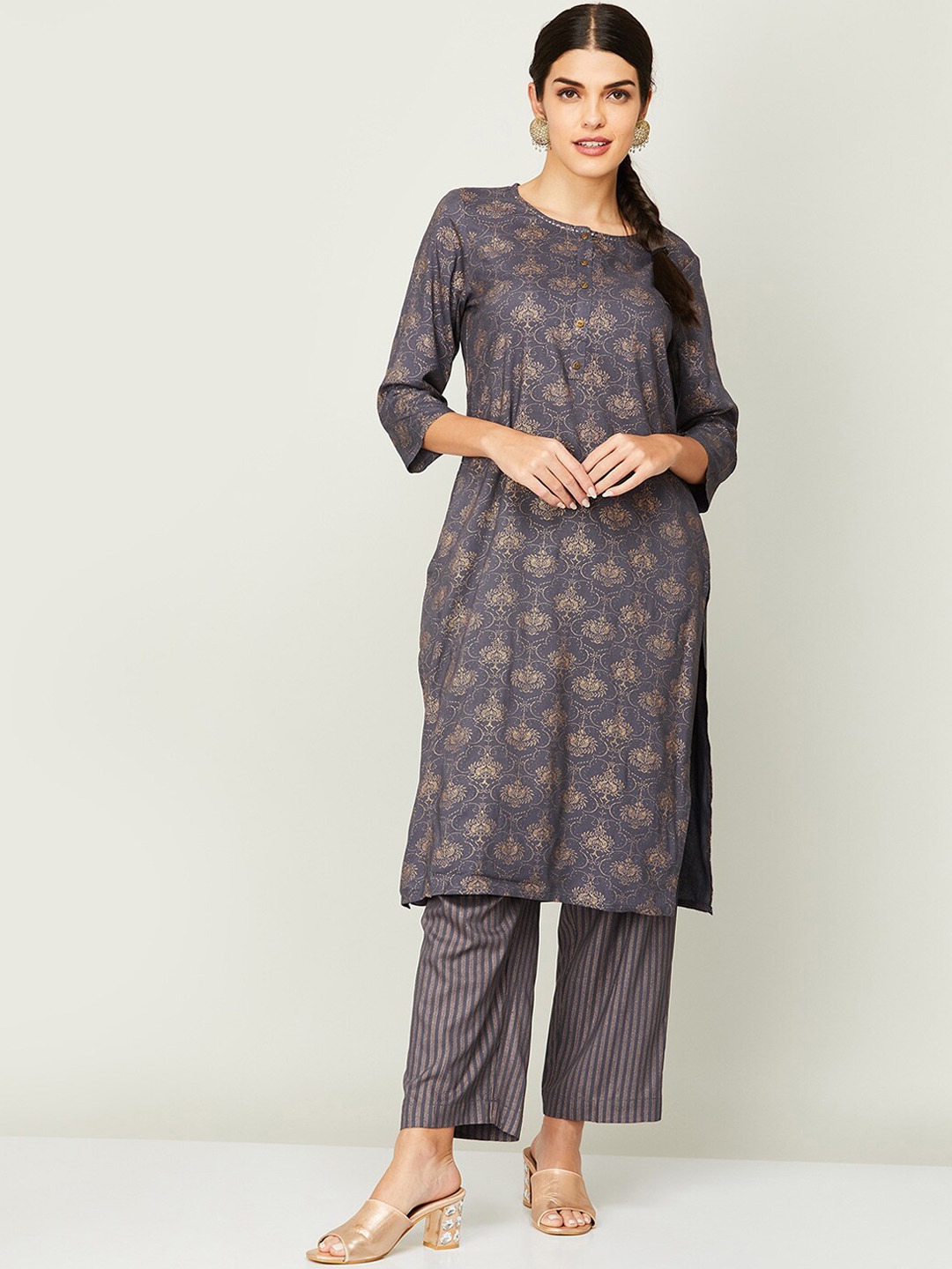 

Melange by Lifestyle Women Grey Ethnic Motifs Printed Kurta with Palazzos