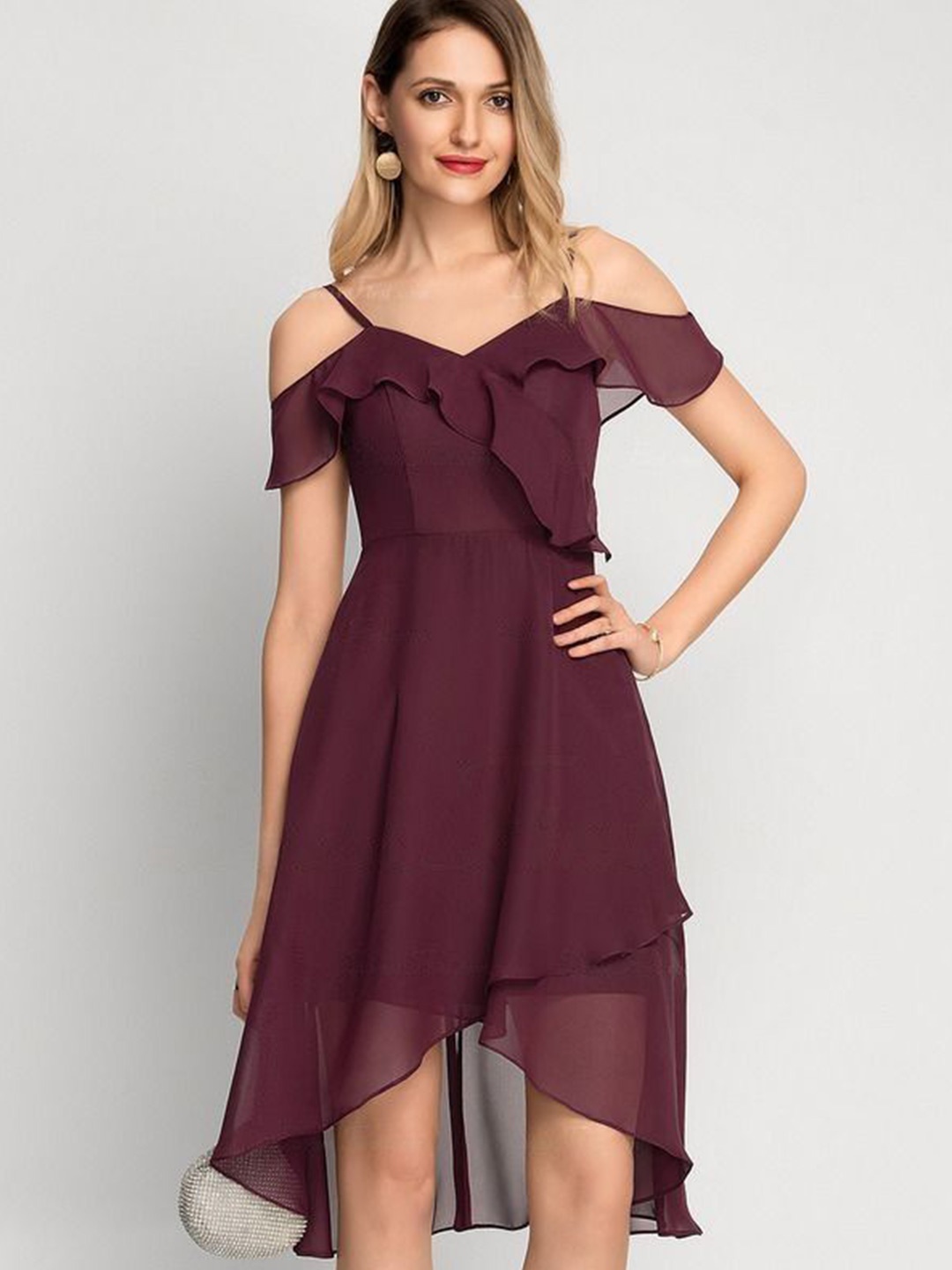 

La Aimee Women Maroon Solid Dress