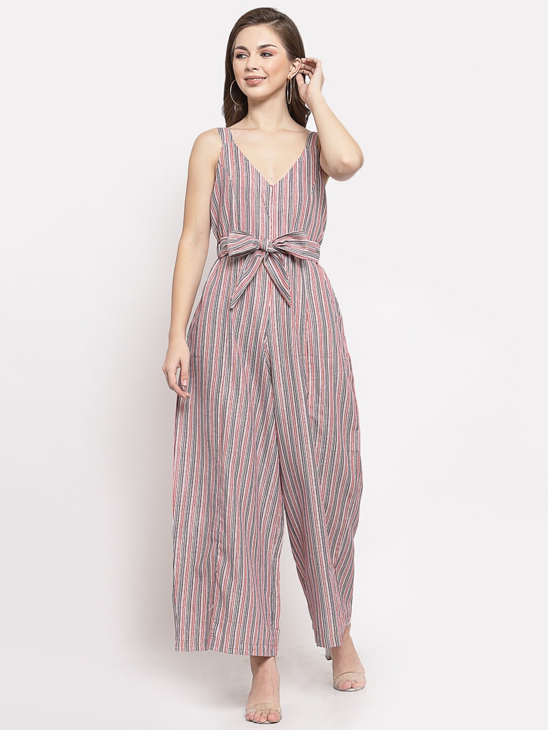 

Mafadeny Red & White Striped Basic Jumpsuit
