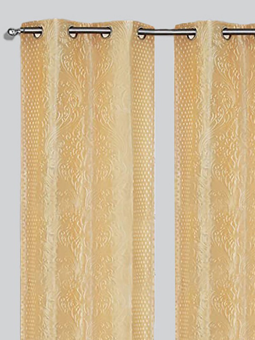 

RAASO Cream Embossed Damask Solid Blackout Door Curtains 7 Feet- Set of 2