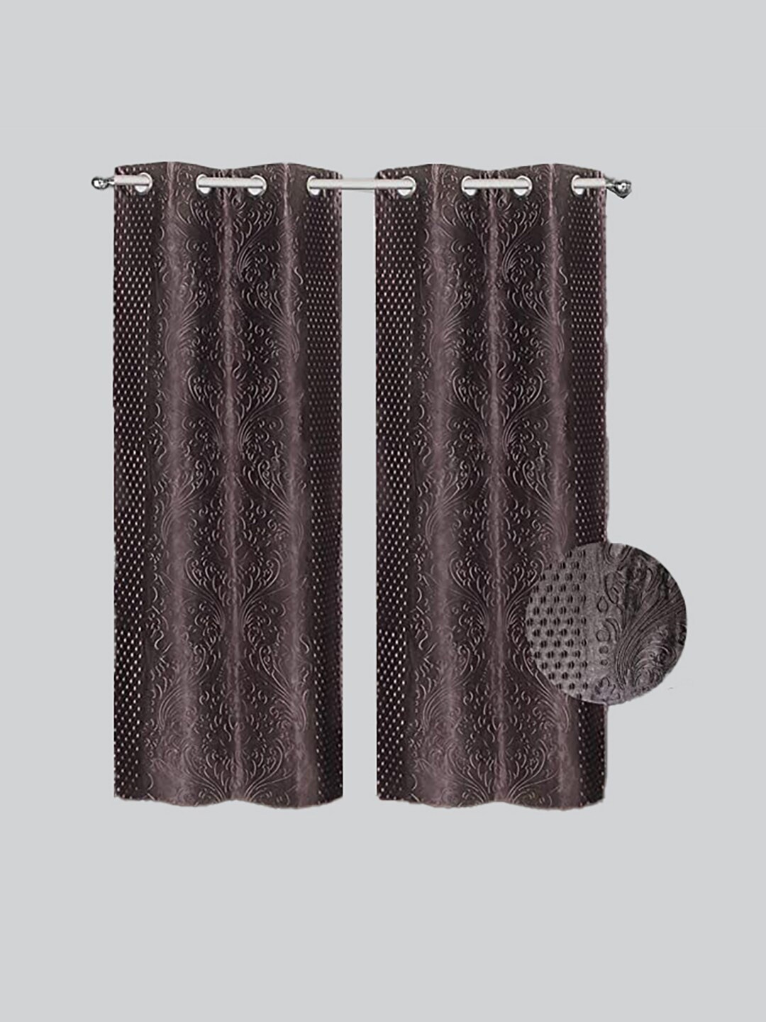 

RAASO Set of 2 Embossed Damask Solid Blackout Door Curtains, Brown