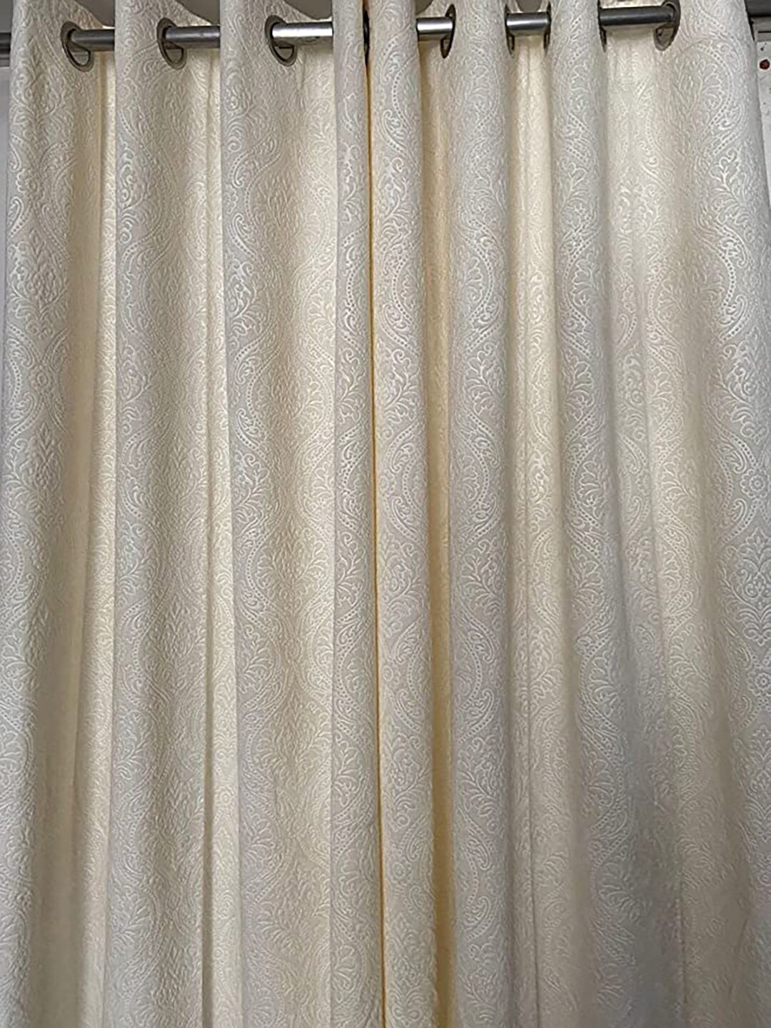 

RAASO Velvet Embossed Damask Solid Blackout Window Curtains, Cream