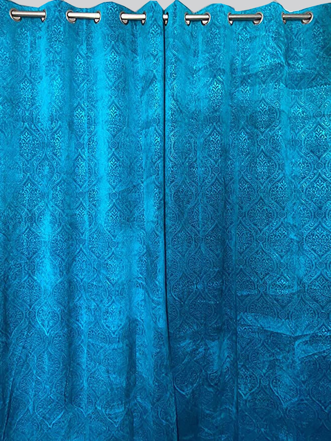 

RAASO Set of 2 Velvet Embossed Damask Solid Blackout Window Curtains, Blue
