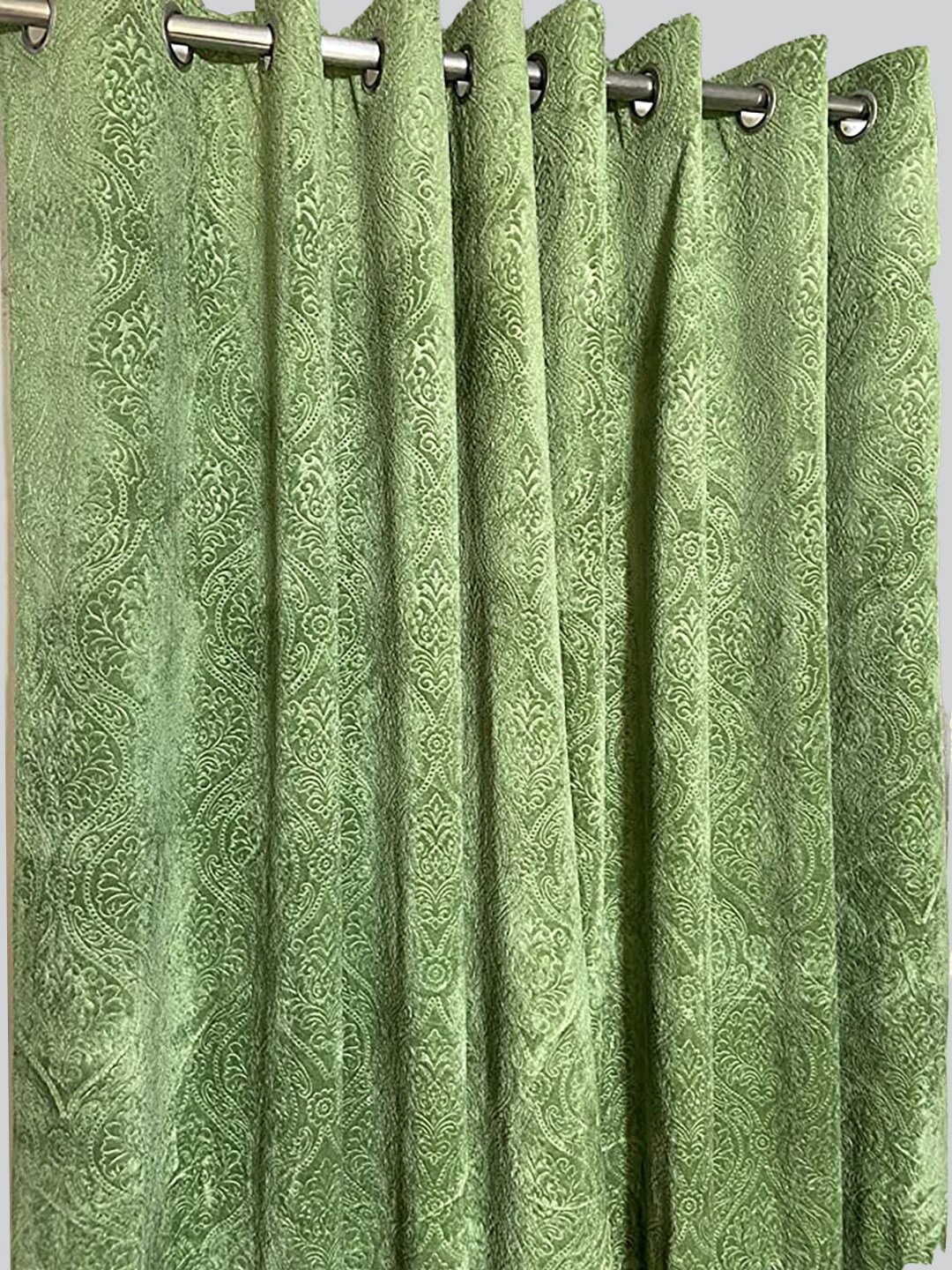 

RAASO Set of 2 Velvet Embossed Damask Solid Blackout Door Curtains, Green