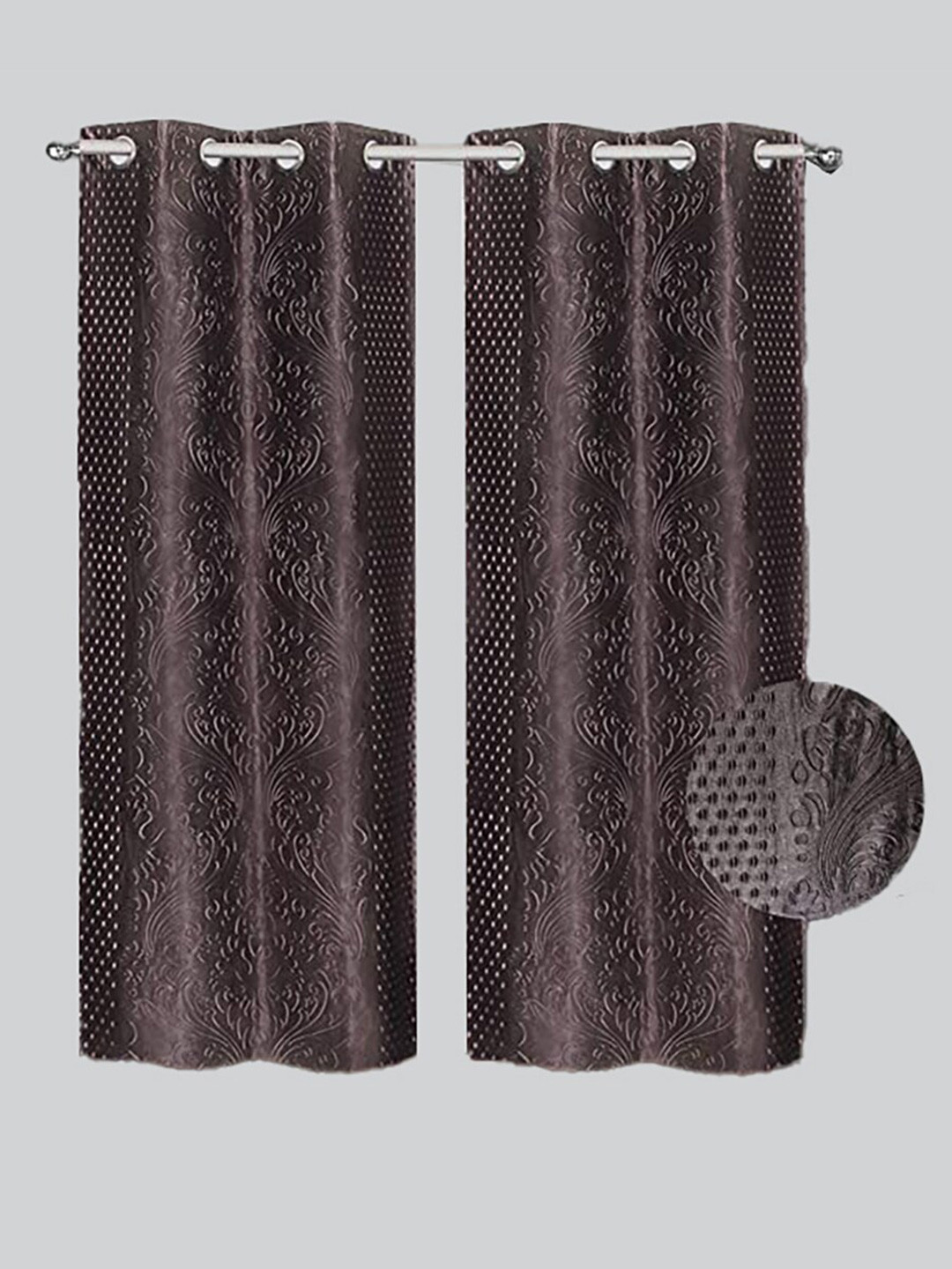

RAASO Set of 2 Embossed Damask Solid Blackout Long Door Curtains, Brown