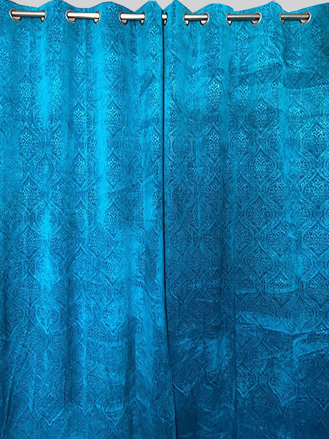 

RAASO Set of 2 Blue Velvet Embossed Damask Solid Blackout Door Curtains
