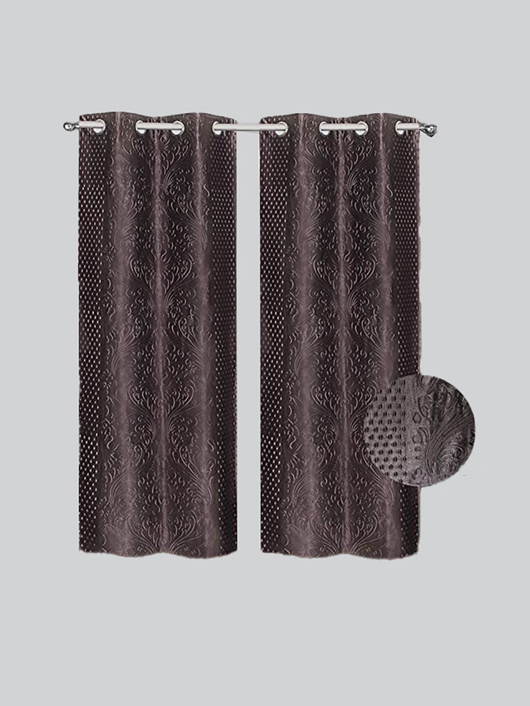 

RAASO Brown Embossed Damask Solid Blackout Window Curtains
