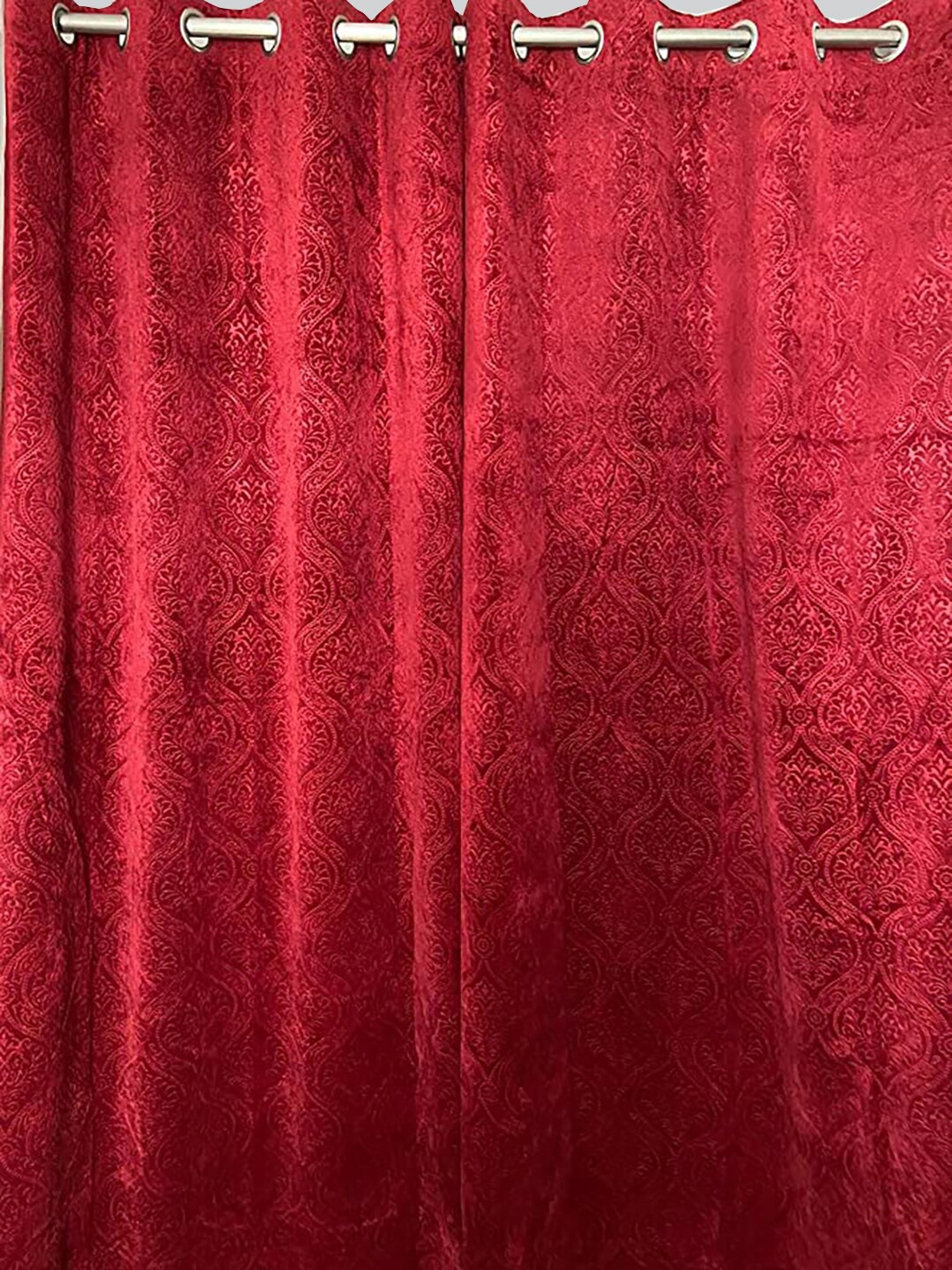 

RAASO Velvet Embossed Damask Solid Blackout Set of 2 Door Curtains, Maroon