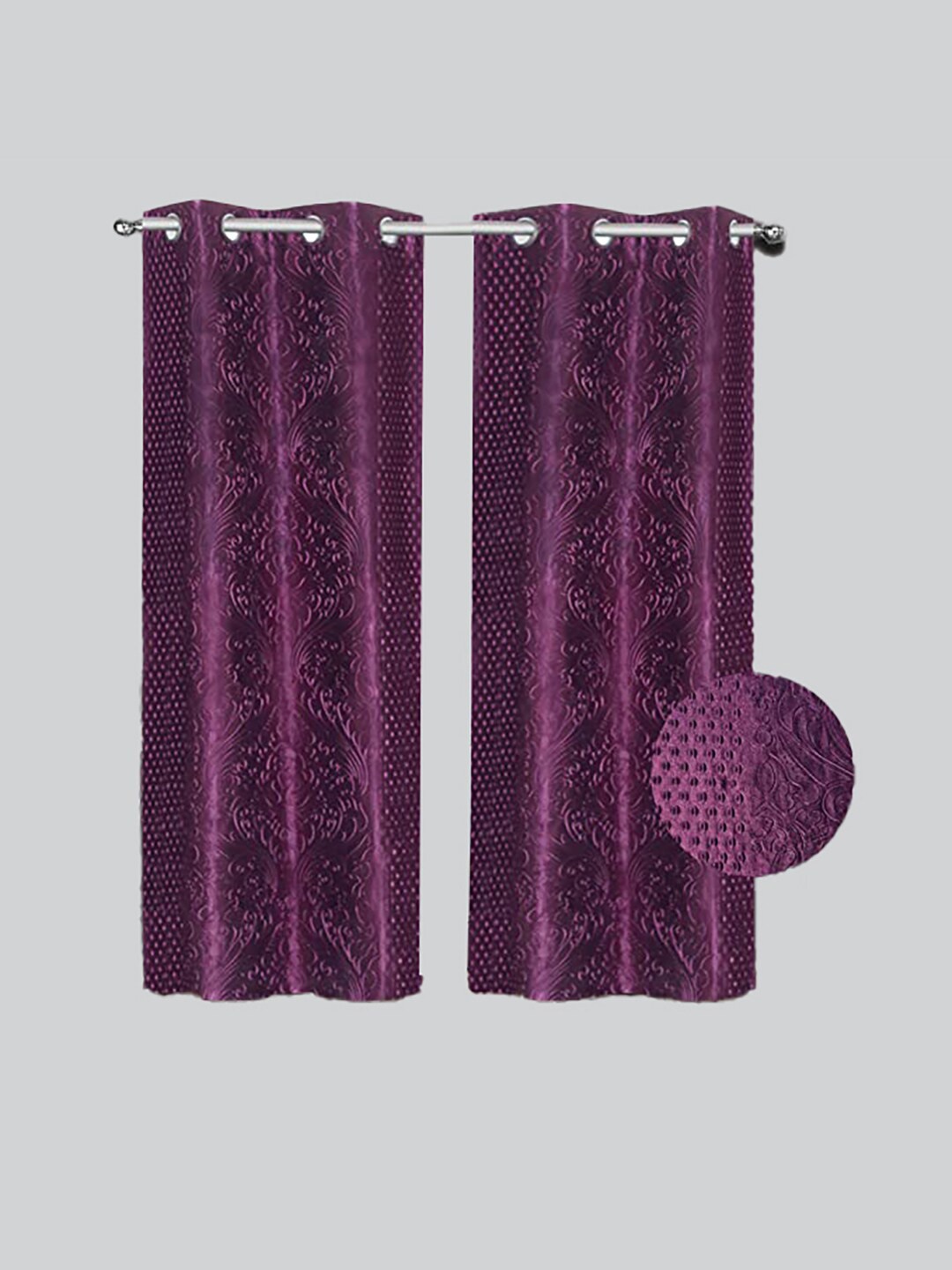 

RAASO Set of 2 Purple Embossed Damask Solid Blackout Door Curtains