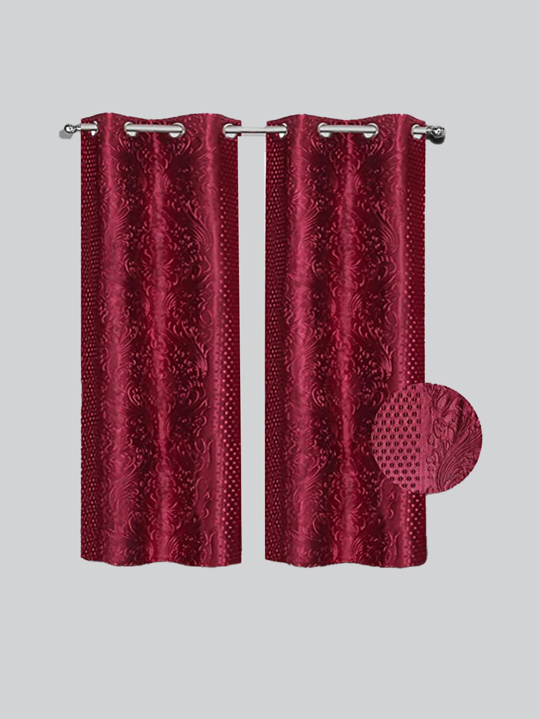

RAASO Set of 2 Embossed Damask Solid Blackout Window Curtains, Maroon